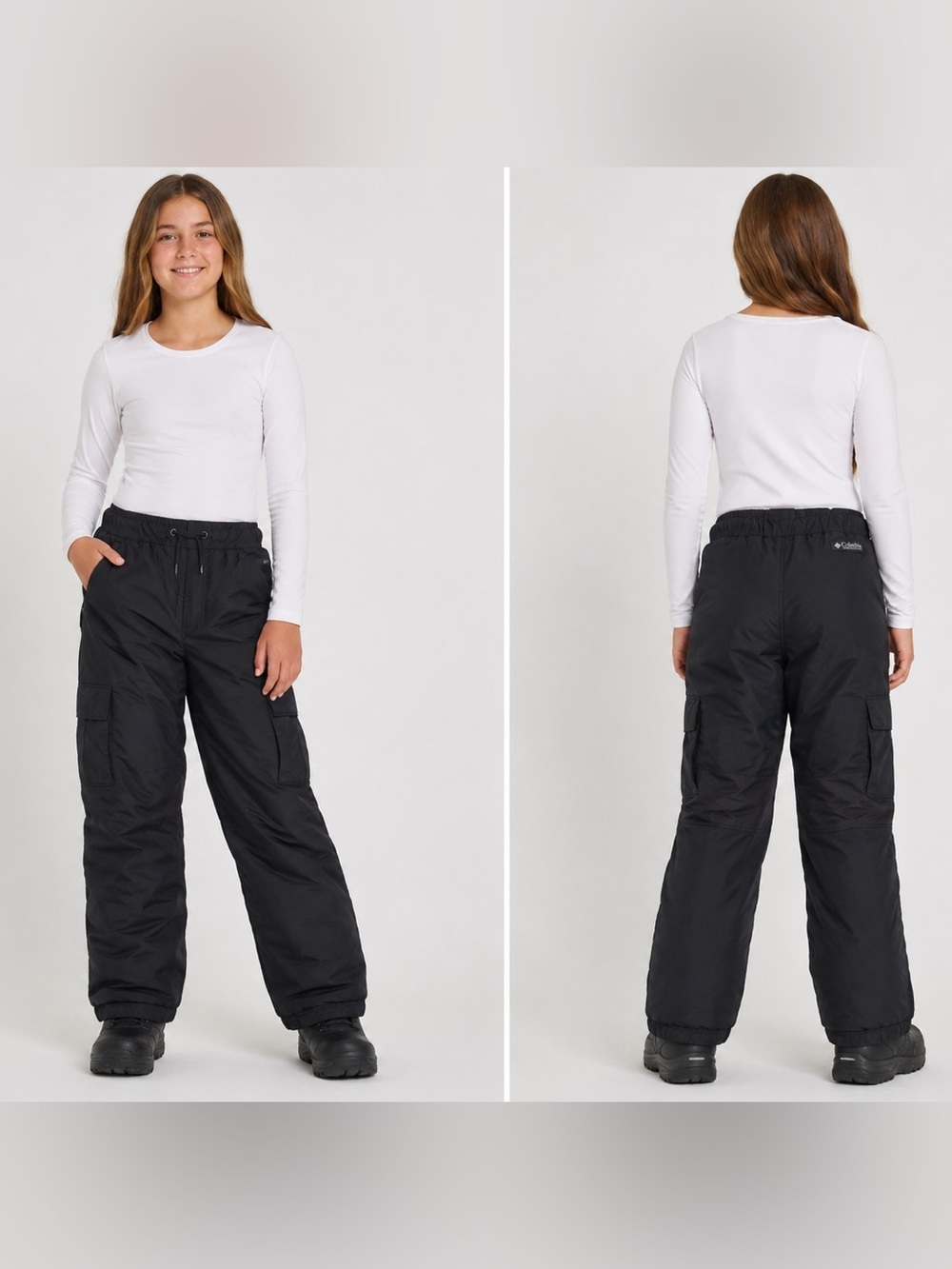 Youth Unisex Black Insulated Drawsting Snow or Ski Pants L 14/16